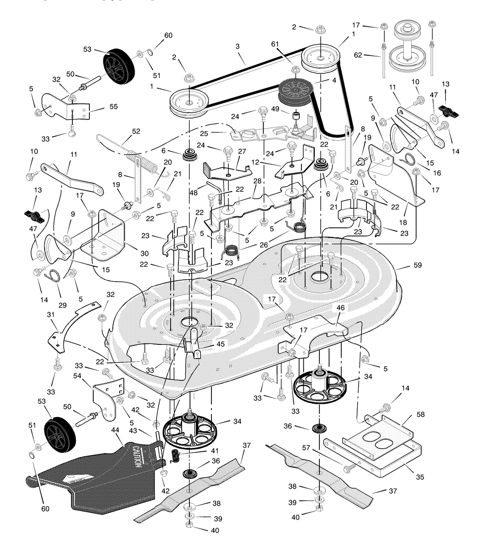 Mower Housing Diagram and Parts List for 425604X18A 2003 Briggs and Stratton Lawn Tractor